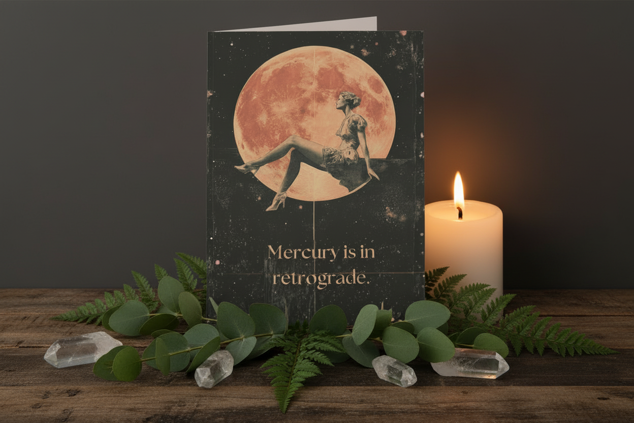 Mercury Is in Retrograde: If this card is late, then you know why. | Greeting Card (with personal message)