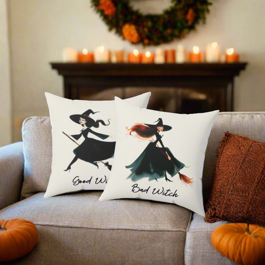 Good Witch Bad Witch Reversible Faux Suede Pillow